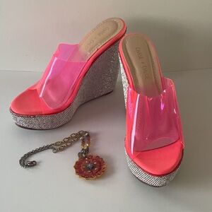 Chase & Chloe new NeonPeach high heel platform sandals,rhinestone 6”heels,size 9